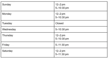 opening hours